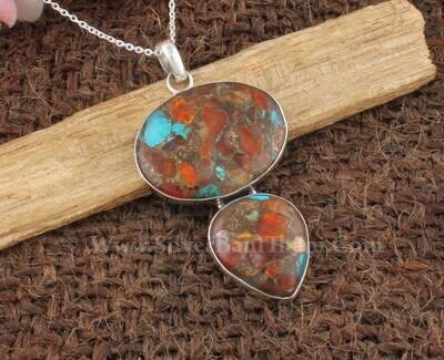 Composite Turquoise Gemstone Silver Necklace Pendant | 925 Sterling Silver Necklace | Handmade Jewelry | Present For Her | Boho Jewelry Girl