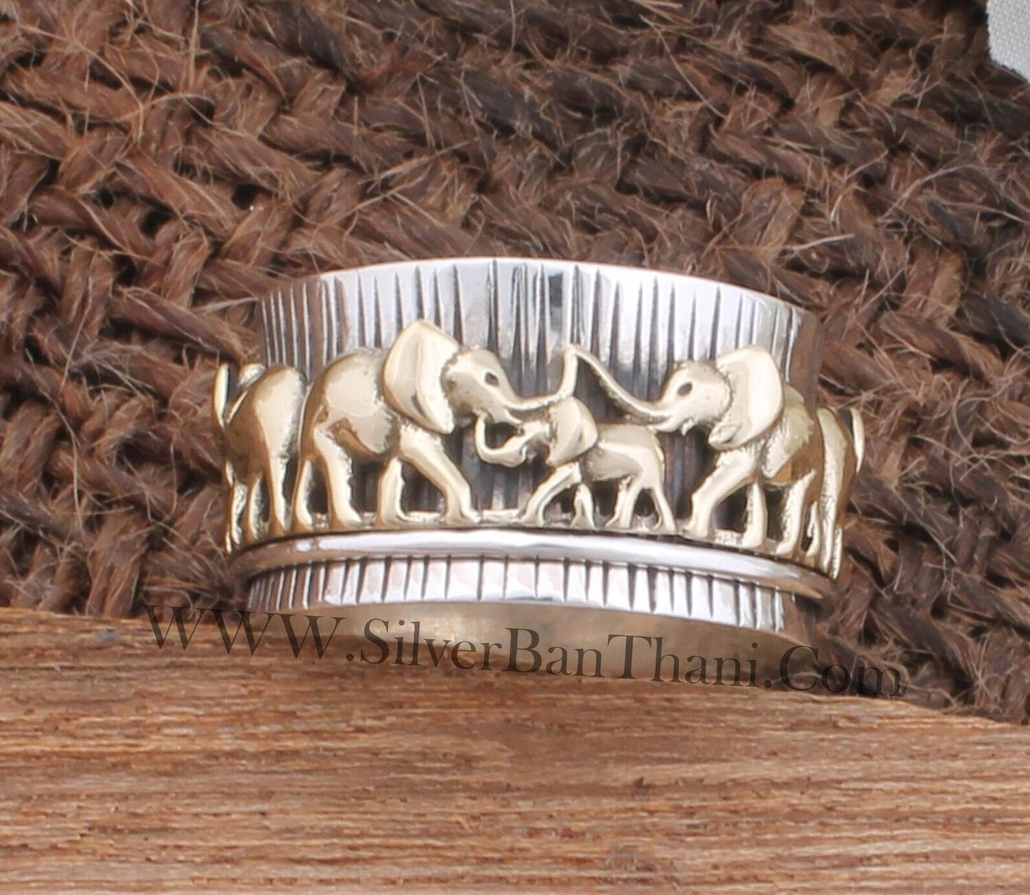 Elephant Design Spinner Band Ring 925 Sterling Silver Spinner Ring, Handmade Silver Band With Brass Elephant Spinner Ring #Mother's Day