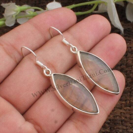 Fluorite Gemstone Earring, Leaf Design Cabochon Stone Earring, Gemstone Jewelry, Women's Gift Earring, Birthday Gift Earring
