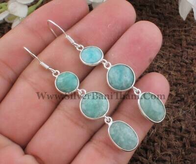 Natural Amazonite Gemstone Silver Earrings | 925 Sterling Silver Faceted Cut Stone Earrings | Handmade Bezel Set Earring | Mother's Day Gift