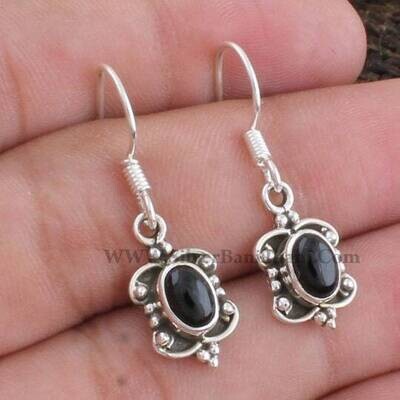 Black Onyx Boho Silver Earrings | 925 Sterling Solid Silver Ring | Oval Gemstone Ring | Handmade Ring | Valentine's Day Gift Jewelry