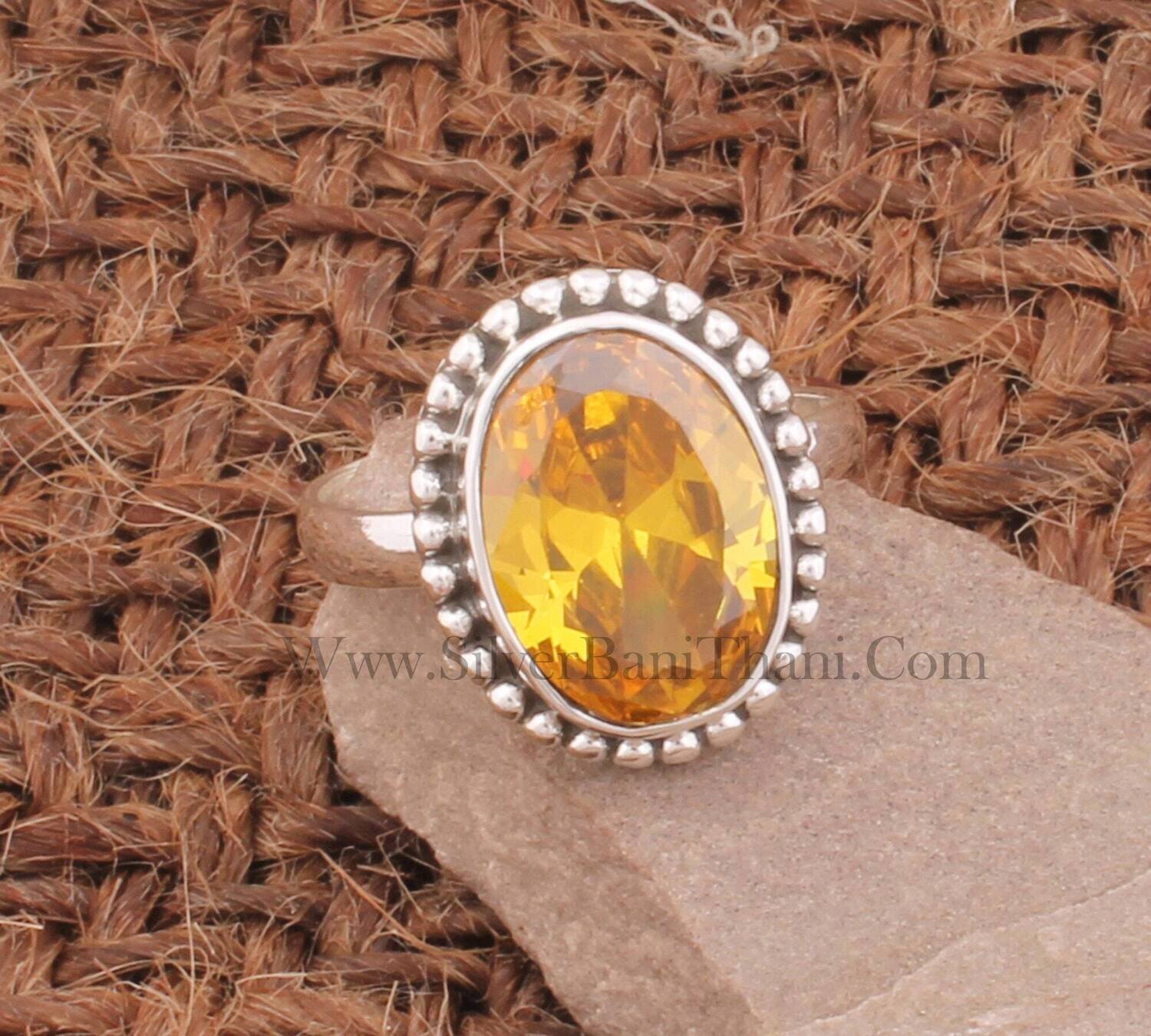 Yellow Cubic Zirconia Gemstone Silver Ring | Solid 925 Sterling Silver Oval Cut Stone Ring | Handmade Women Wedding Jewelry | Gift For Her