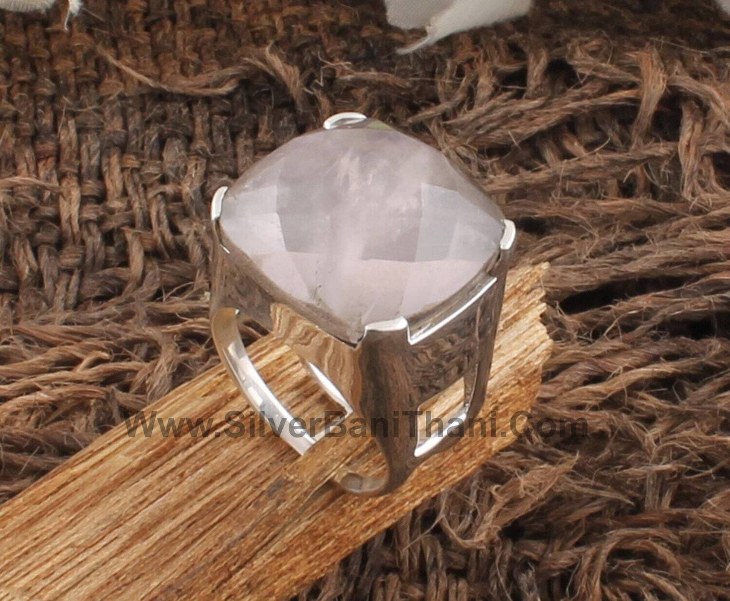 Rose Quartz Ring * 925 Sterling Solid Silver * Two Wear Ring * Heavy Men Ring * Square Rose Quartz Semi Precious Stone Ring * Cut Stone Ring