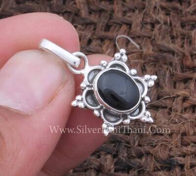 Boho Black Onyx Pendant 925 Sterling Silver Pendant Black Onyx Jewelry Statement Pendant Artisan Jewelry Oval Pendant December Birthstone