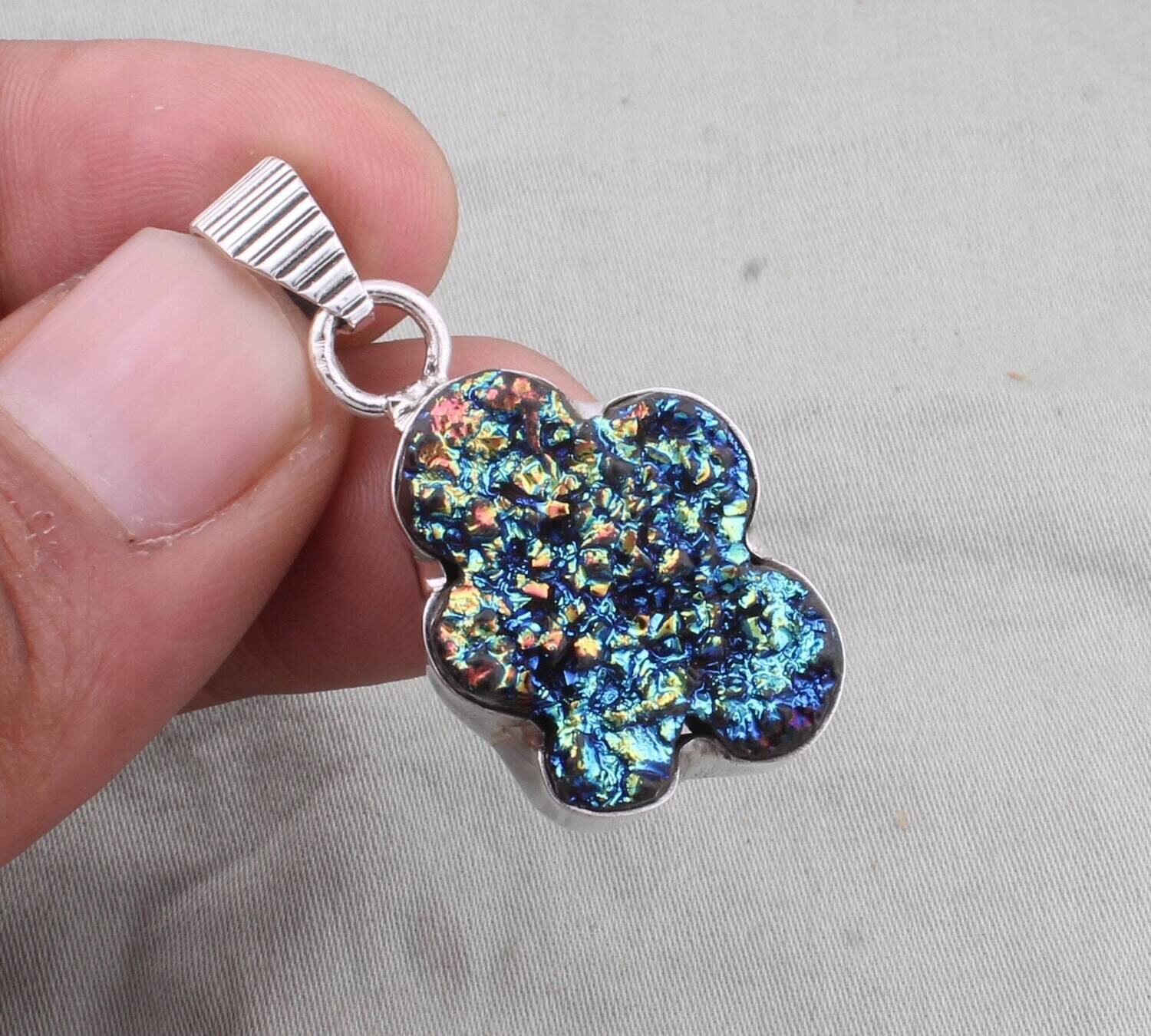 925 Sterling Silver Pendant, Sparkly Druzy Pendant, Silver Pendant, Fancy Shape Titanium Druzy Silver Pendant, Silver Jewelry For Women Gift
