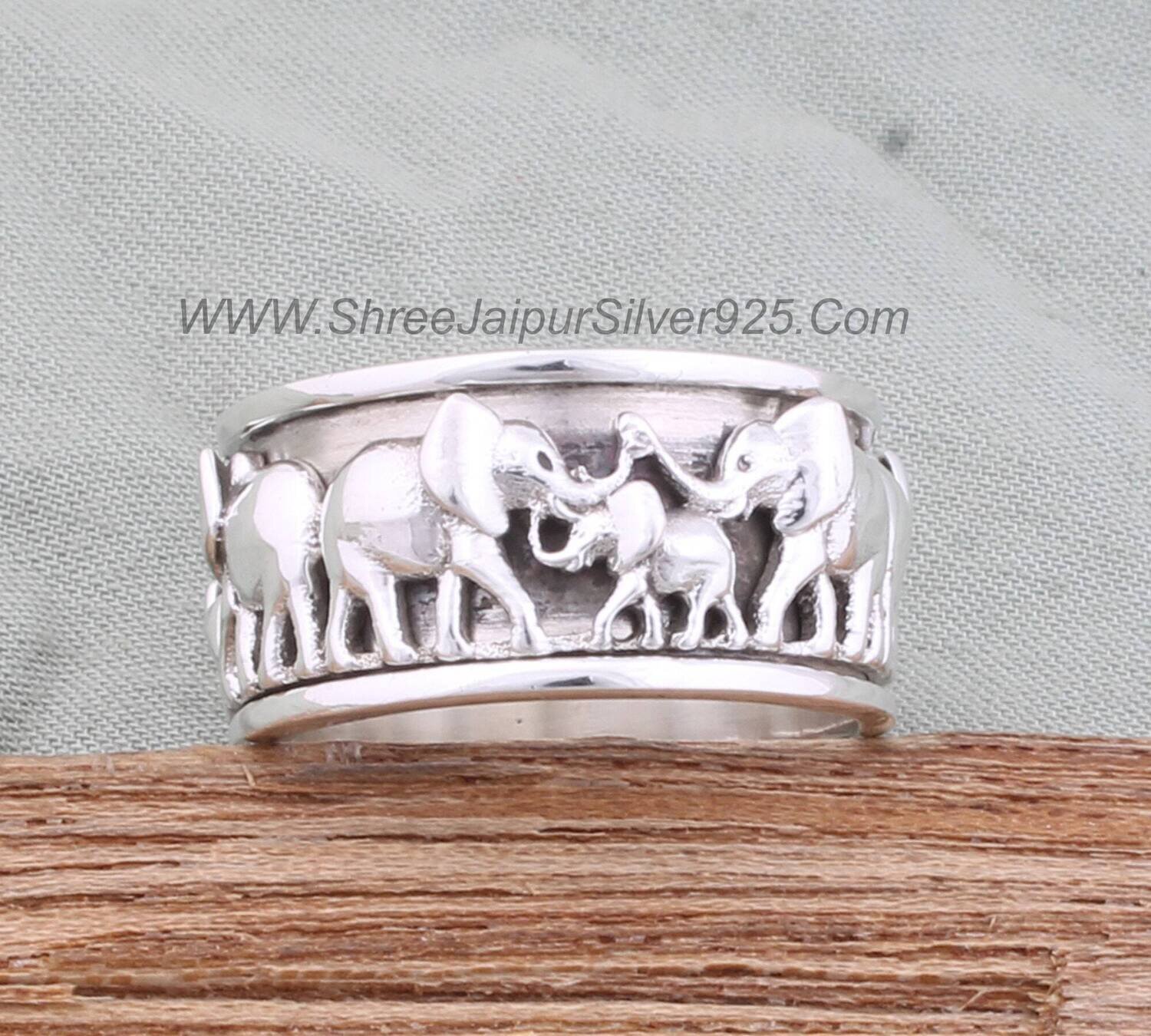 Big Size Sterling silver band ring Spinner Band Elephants Ring Animal Themed Rings, No Stone Rings