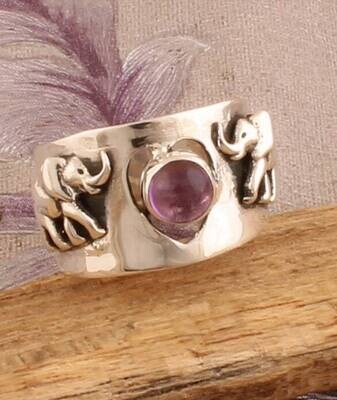 Amethyst Rings - Elephant Rings - Heart Ring - Sterling Solid Silver Ring - Christmas Gift Ring - Natural Amethyst Semi Precious Stone Ring