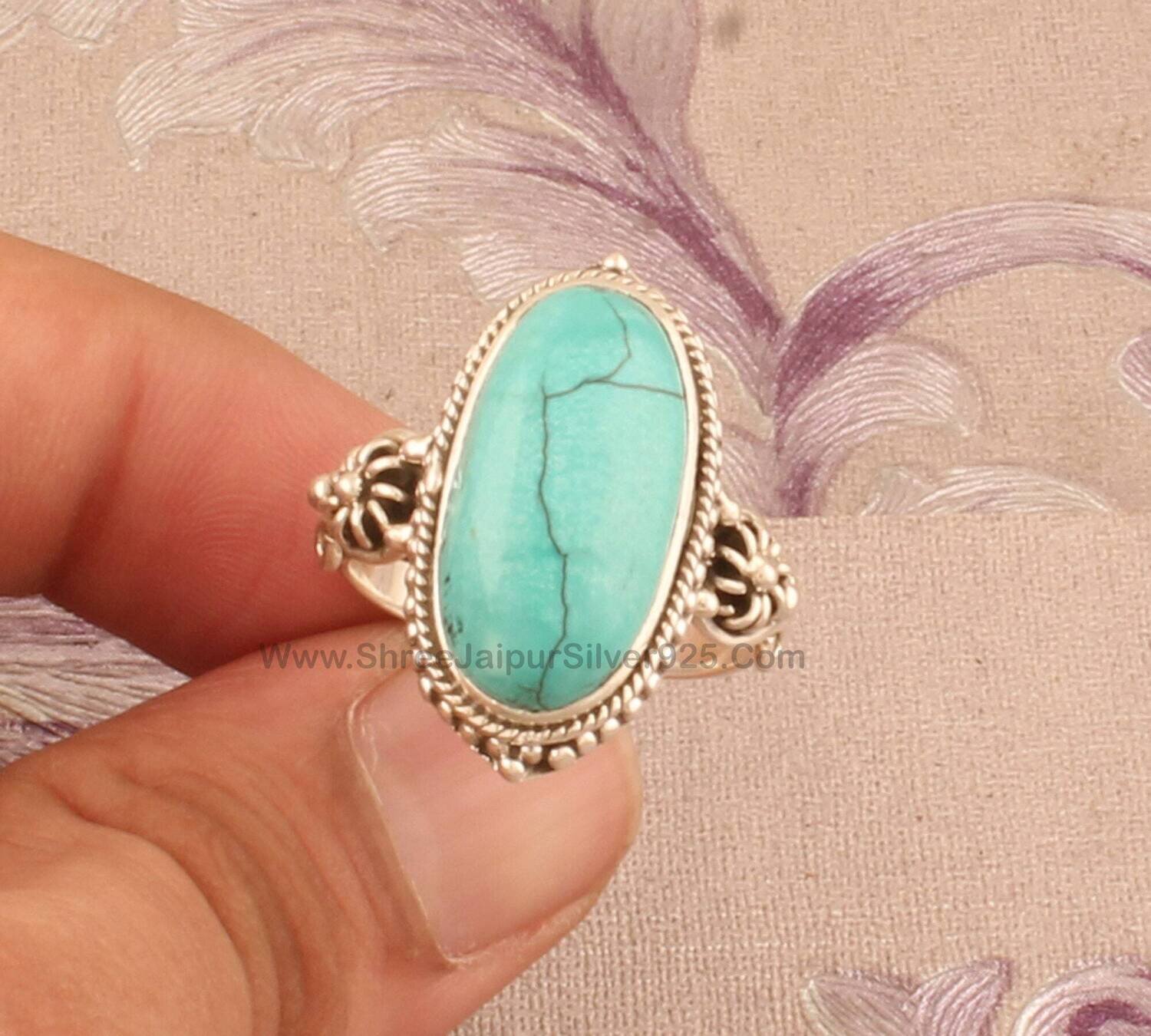 925 Sterling Silver Tibetan Turquoise Oval Shape Gemstone Ring, Designer Handmade Silver Ring, Women Bridal Wedding Jewelry, Cyber Sales