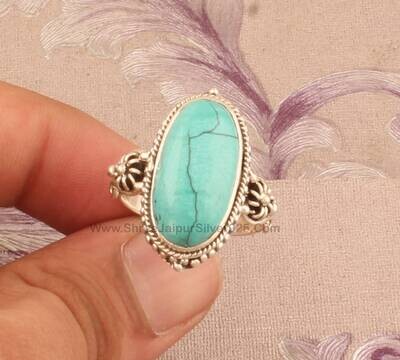 925 Sterling Silver Tibetan Turquoise Oval Shape Gemstone Ring, Designer Handmade Silver Ring, Women Bridal Wedding Jewelry, Cyber Sales