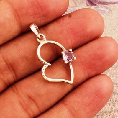 925 sterling silver amethyst gemstone heart shape pendent Antique Silver