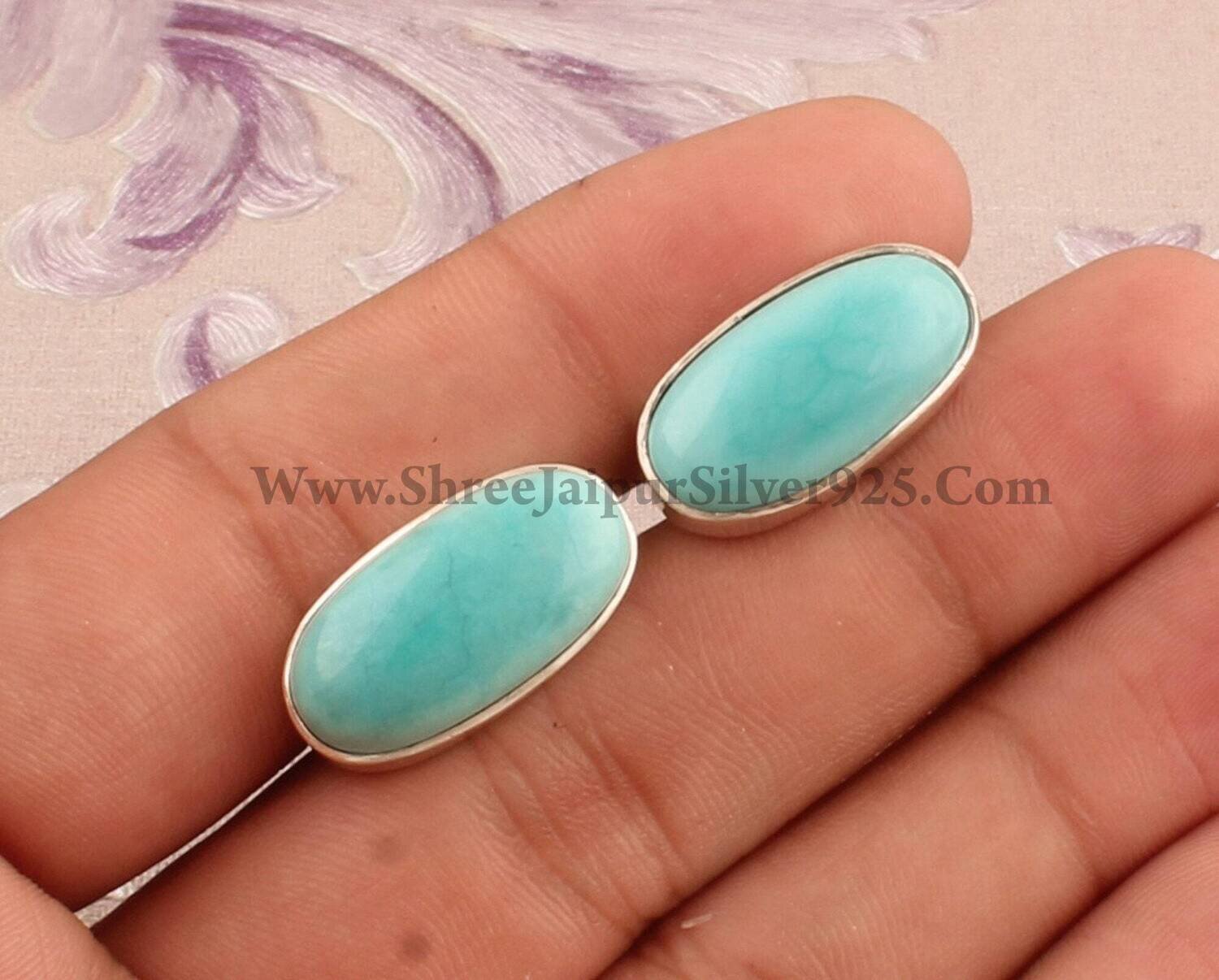 Silver Men's Jewelry Tibetan Turquoise Cufflink, 925 Sterling Silver Cufflink, Oval Gemstone Cufflink, Silver Handmade Cufflink Gift For Him