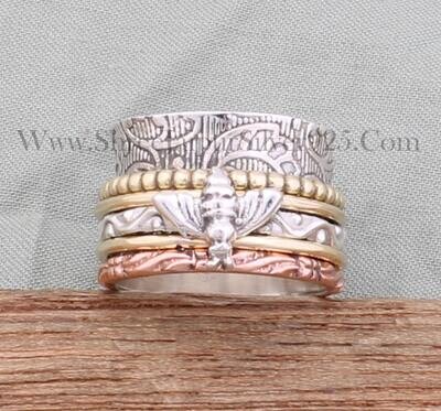 Honey Bee Spinner 925 Sterling Silver Spinner Ring For Women, Handmade Silver Bee Meditation Fidget Anxiety Ring Gifts For Her Anniversary