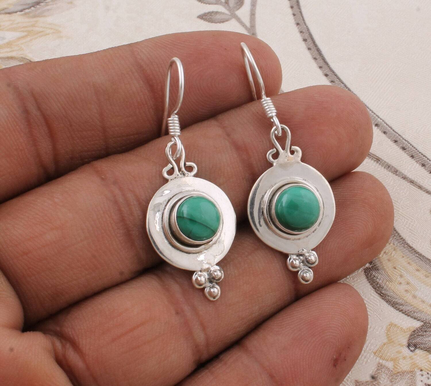 925-Silver Sterling Earring Handmade Earring Natural Melachite  Top Quality Gemstone Earring Green Color Stone And Silver Color Earring