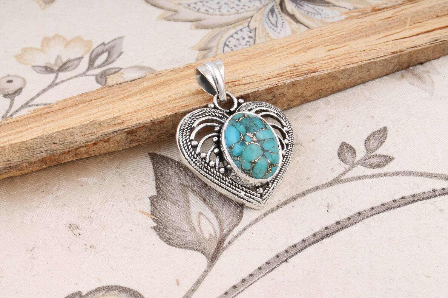 Heart Shape Pendant With Turquoise Gemstone Pendant 925-Sterling Solid Silver Pendant,Lovely Gift Item Pendant Boho