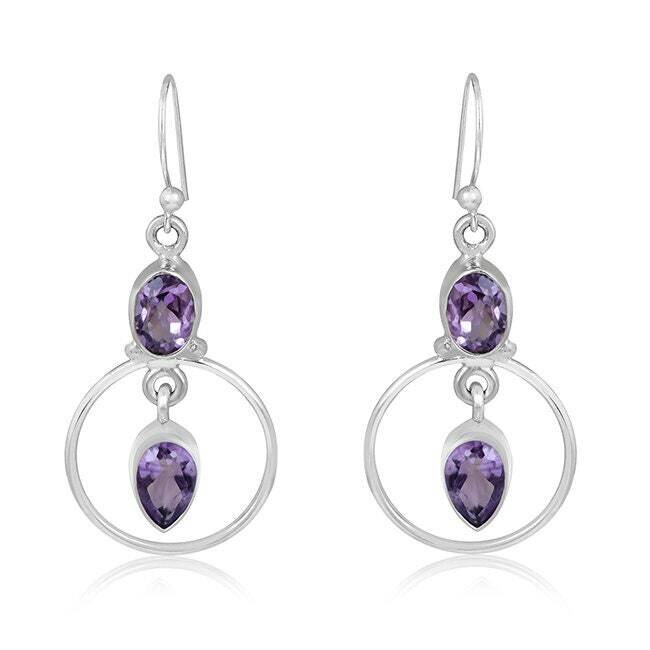 Gift For You ! Solid 925-Sterling Silver Earring With Natural Amehtyst Top Quality Gemstone Earring Cut Faceted Stone Boho EarringCyber