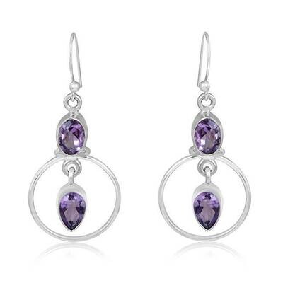 Gift For You ! Solid 925-Sterling Silver Earring With Natural Amehtyst Top Quality Gemstone Earring Cut Faceted Stone Boho EarringCyber