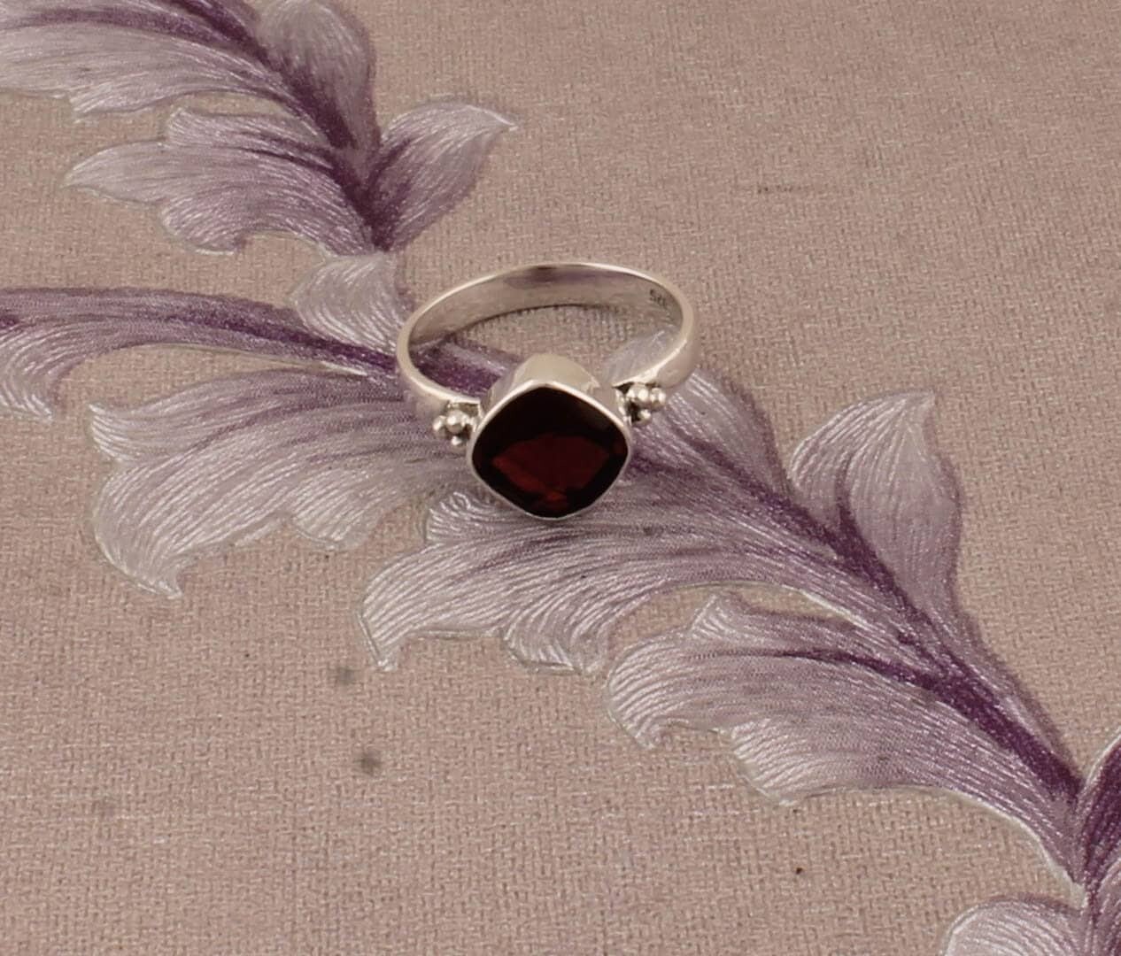 Red Garnet Top Quality Gemstone Solid Silver Ring Cushion Shape Stone Bestseller Birthstone