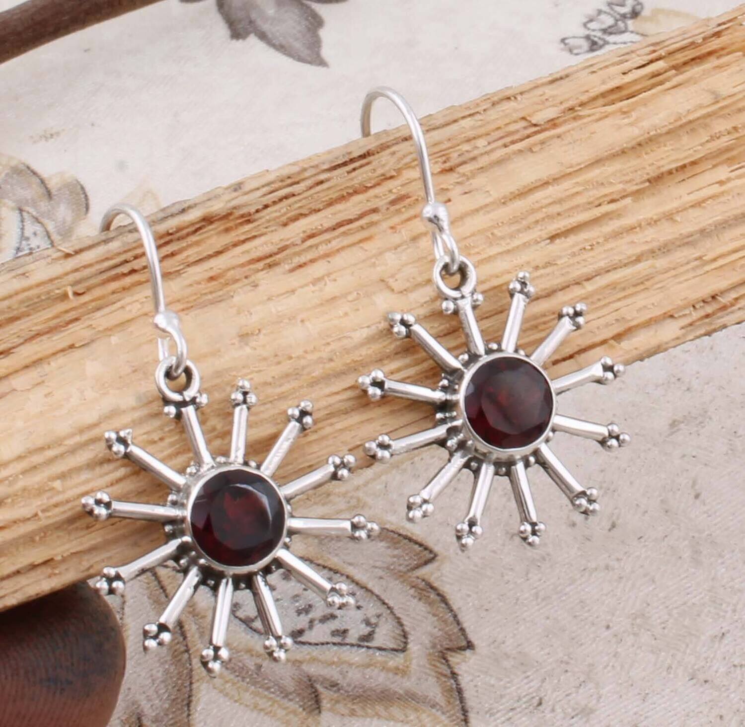 Natural Red Garnet Top Quality Gemstone Handcrafted Earring Cut Stone Boho Earring 925-Antique Silver Earring Cyber Valentine's Day