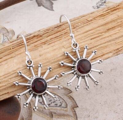Natural Red Garnet Top Quality Gemstone Handcrafted Earring Cut Stone Boho Earring 925-Antique Silver Earring Cyber Valentine's Day