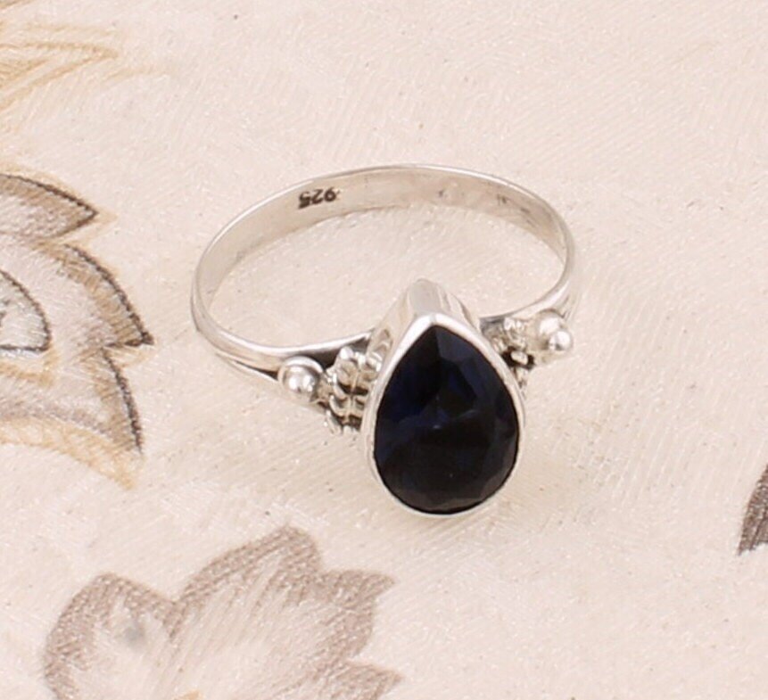 Iolite Gemstone Ring Cut Stone Boho Ring Little Finger Ring 925 Sterling Solid Silver Ring Antique Silver
