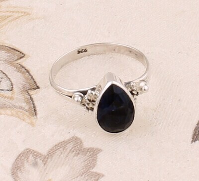 Iolite Gemstone Ring Cut Stone Boho Ring Little Finger Ring 925 Sterling Solid Silver Ring Antique Silver