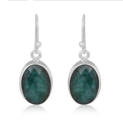 Boho Earring With Natural Emerald Gemstone Earring Cut,Opaque Stone Handcrafted Earring 925-Sterling Solid Silver Earring L#-28452-E