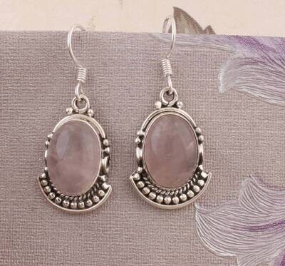 Natural Rose Quartz AAA+Quality Gemstone Earring 925-Sterling Solid Silver Earring,Anniversary Gift Earring,Oval Earring Boho Earring