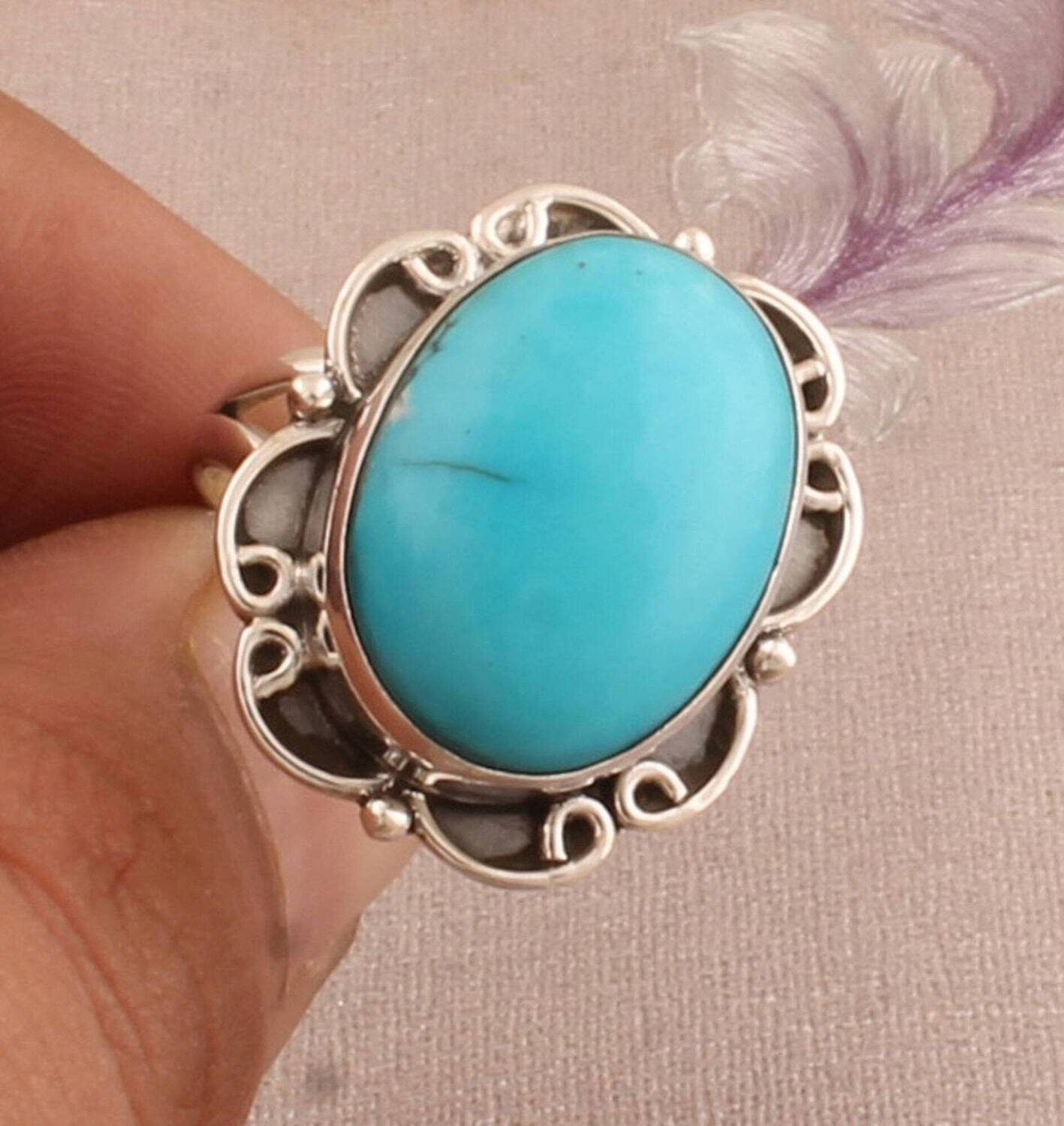 925 Sterling Silver Tibetan Turquoise Oval Shape Gemstone Ring, Designer Handmade Boho Antiqued Silver Ring, Women Jewelry, Cyber sale