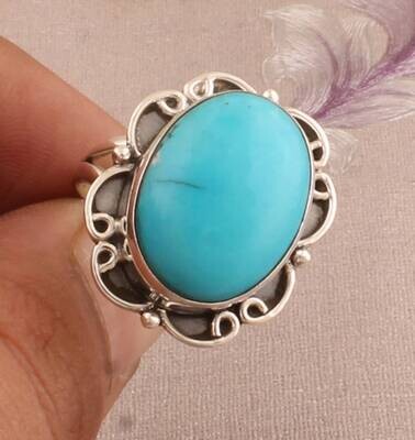 925 Sterling Silver Tibetan Turquoise Oval Shape Gemstone Ring, Designer Handmade Boho Antiqued Silver Ring, Women Jewelry, Cyber sale