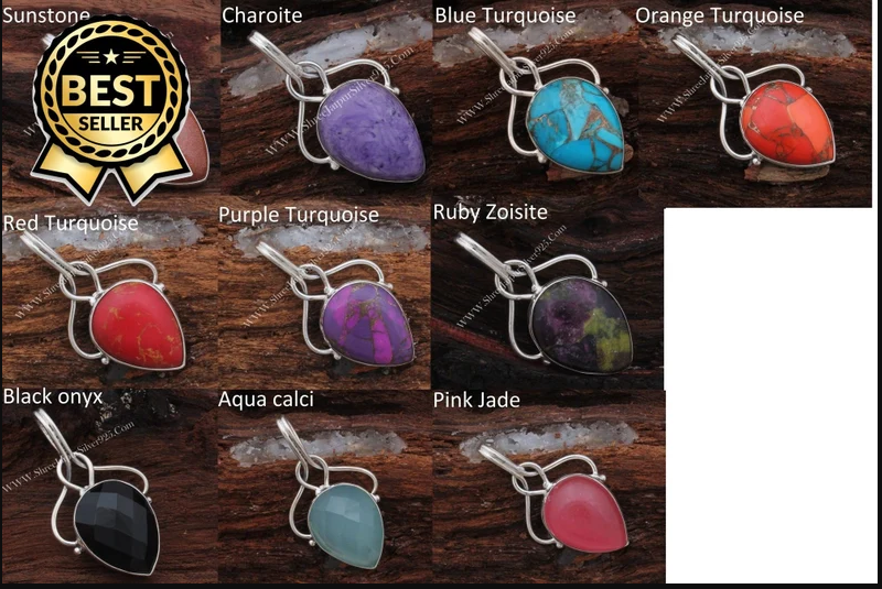 Multi Gemstone 925 Sterling Silver Pendant, Designer Smooth Pear Gemstone Pendant, Handmade Silver Pendant, Bridal Wedding Jewelry Gift.