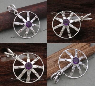 Amethyst Chakra Silver Pendant 925 Sterling Silver Purple Amethyst Pendant Wire Pendant Handmade Silver Jewelry For Silver Dotted Pendant