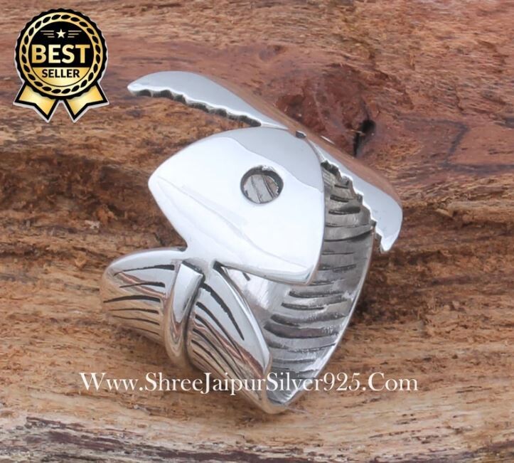 Handmade Design Band Ring 925 Sterling Solid Silver, Handmade Fish Design band Ring, For Weddings Anniversary Gift, Antique Silver Boho Rings