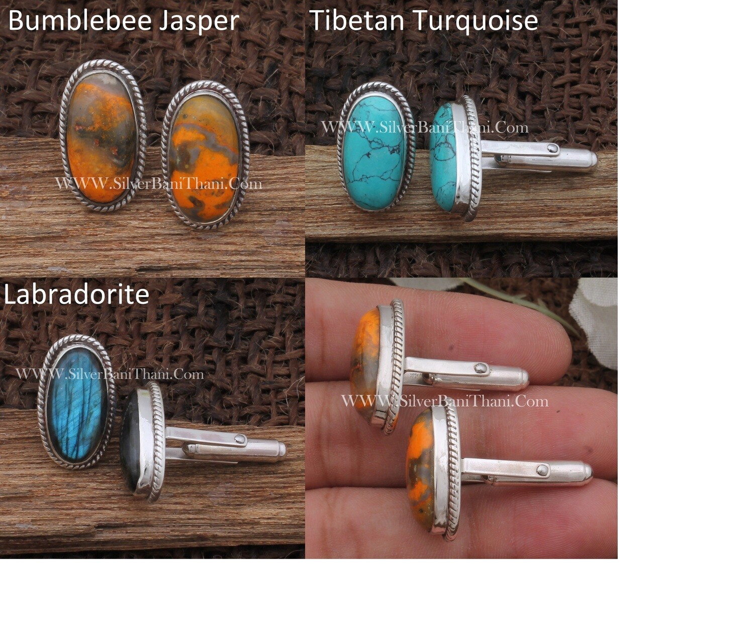 Cuff link Bumblebee &amp; Turquoise Jewelry Solid 925 Sterling Silver Cufflink For Men's | Handmade Oval Stone Silver Jewelry Birthday Gift Idea