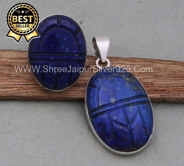 Lapis Gemstone Jewelry Set Solid 925 Sterling Silver Jewelry Set Vintage Gemstone Jewelry For Women Carving Gemstone Silver Jewelry Set Gift