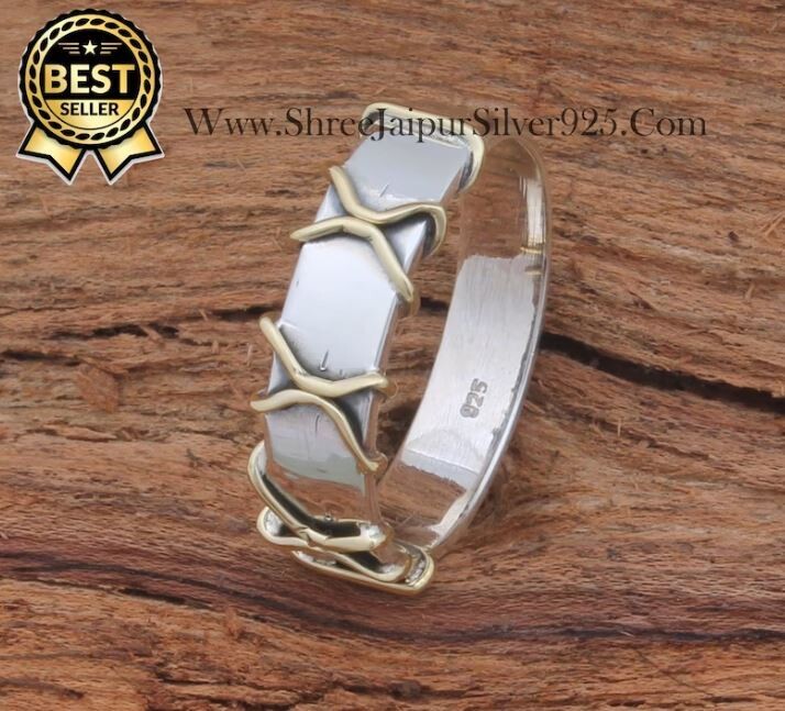 Two Tone Ring 925-Sterling Silver Ring, "X" Designer Silver Rings, Solid Antique Silver Ring Solid Silver Band Ring For wedding Anniversary