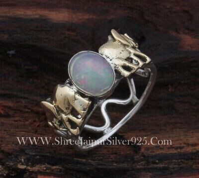 Multi Fire Two Elephant's Ring 925 Sterling Solid Silver Ring Handmade Oval Shape Gemstone Ring Silver Boho Ring October Birthstone Ring