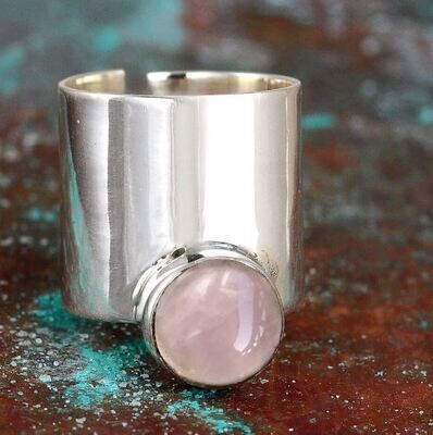 Rose Quartz Ring, Statement Ring, Sterling Silver Ring for Women, Adjustable Cocktail Boho Ring, Stone Gemstone Wanderlust Jewelry