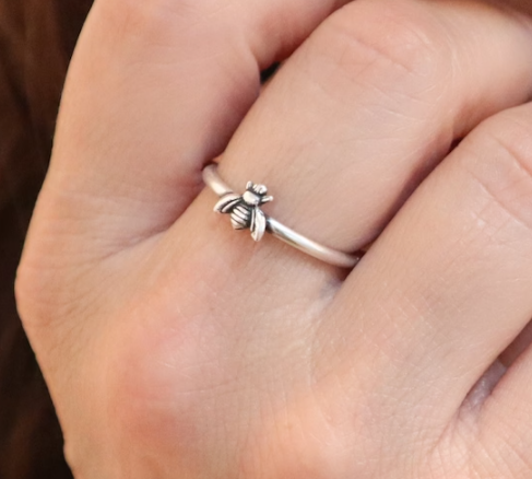 Honey Bee Ring 925 Sterling Silver &amp; Brass Ring, Designer Silver Rings, Solid Antique Silver Ring Solid Silver Thin Ring For Minimalist Ring,