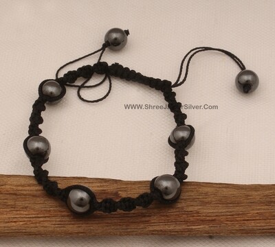 Grey Shiny Ball Beads Adjustable Bracelet For Men &amp; Women, Handmade Macrame Black Thread Fancy Bracelet Gifts For Friends Birthday Idea