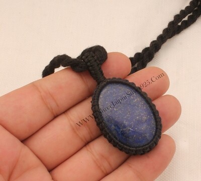 Lapis Lazuli Macramé Pendant Necklace Gifts For Her, Handmade Gemstone Macramé Jewelry Gifts Idea, Black Thread Oval Stone Bohemian Necklace