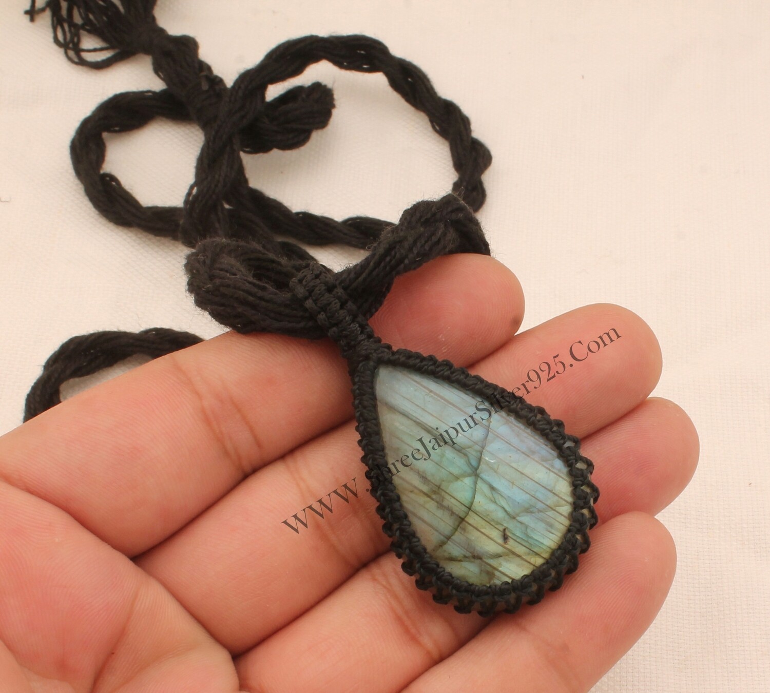 Labradorite Flashy Gemstone Pendant Necklace Gifts For Her, Handmade Gemstone Labradorite Jewelry Gift Black Thread Pear Bohemian Necklace