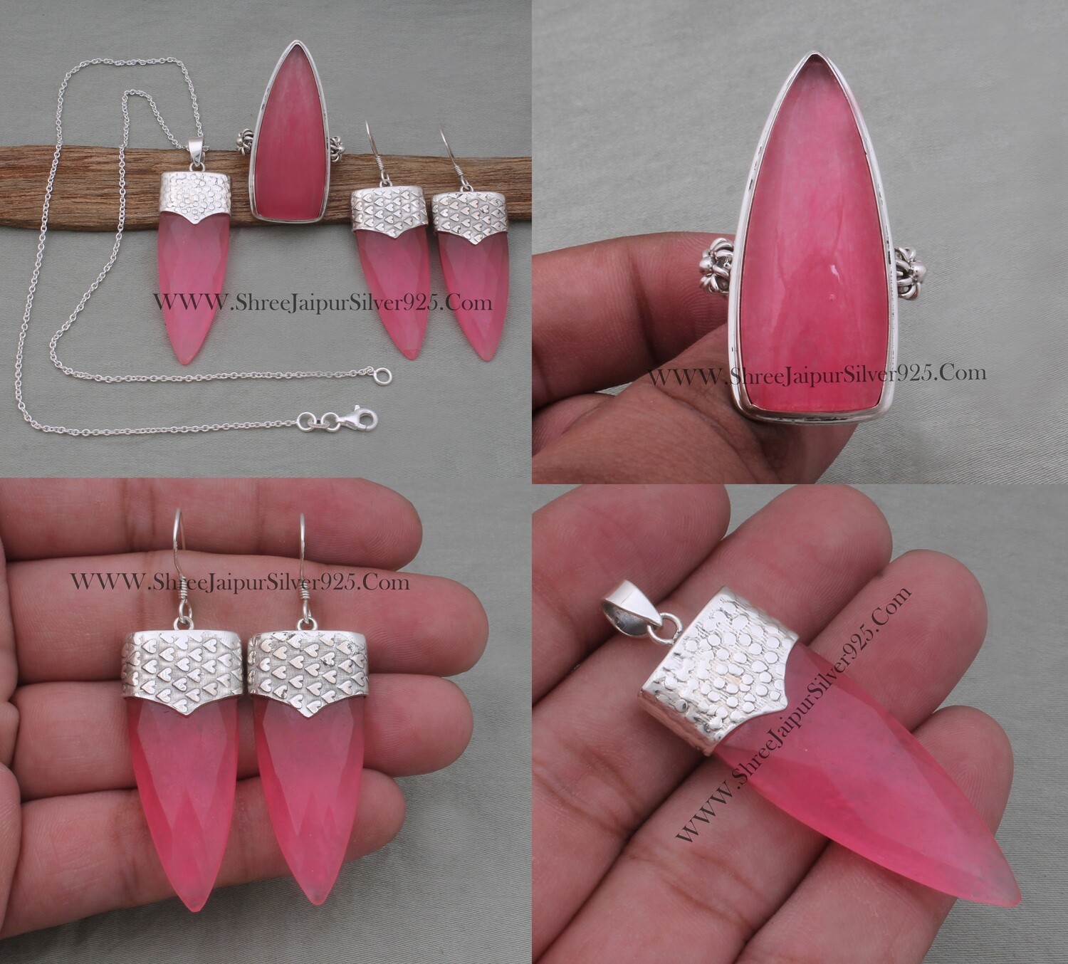 Pink Jade Solid 925 Sterling Silver Jade Gemstone Jewelry Set For Women, Bridesmaid Jewelry Set Handmade Gifts For Wedding Anniversary Gift