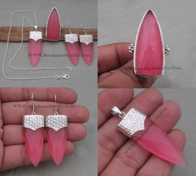 Pink Jade Solid 925 Sterling Silver Jade Gemstone Jewelry Set For Women, Bridesmaid Jewelry Set Handmade Gifts For Wedding Anniversary Gift