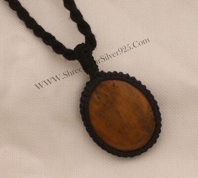 Red Tiger Eye Macrame Pendant Necklace Gifts For Her, Handmade Gemstone Macrame Jewelry Gifts Idea, Black Thread Oval Bohemian Necklace