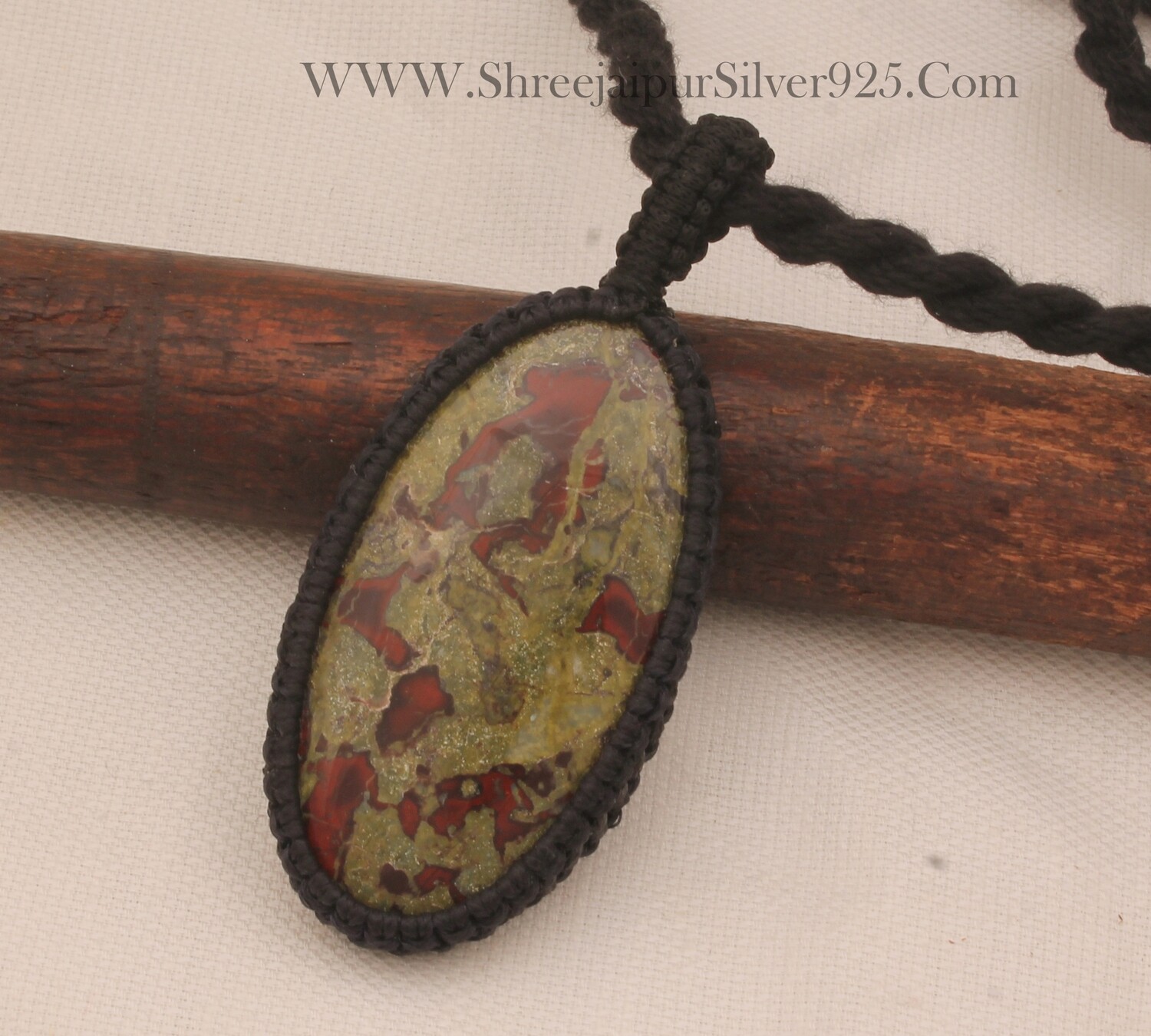 Dragon Jasper Macrame Pendant Necklace Gifts For Her, Handmade Gemstone Macrame Jewelry Gift Idea, Black Thread Oval Stone Bohemian Necklace