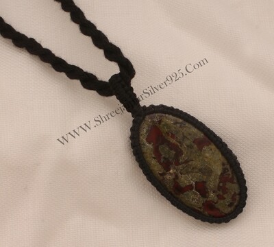 Dragon Jasper Macrame Pendant Necklace Gifts For Her, Handmade Gemstone Macrame Jewelry Gift Idea, Black Thread Oval Stone Bohemian Necklace