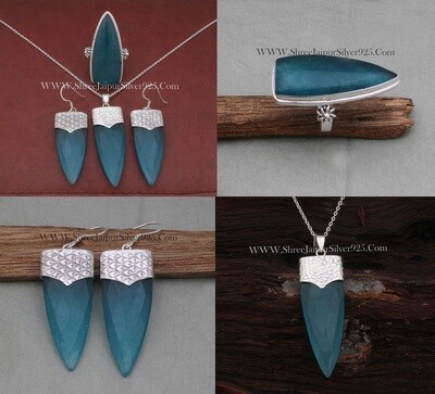 Bridesmaid Jewelry Set Apatite Blue Jade Solid 925 Sterling Silver Jade Gemstone Jewelry Set For Women, Handmade Gifts For Wedding Jewelry