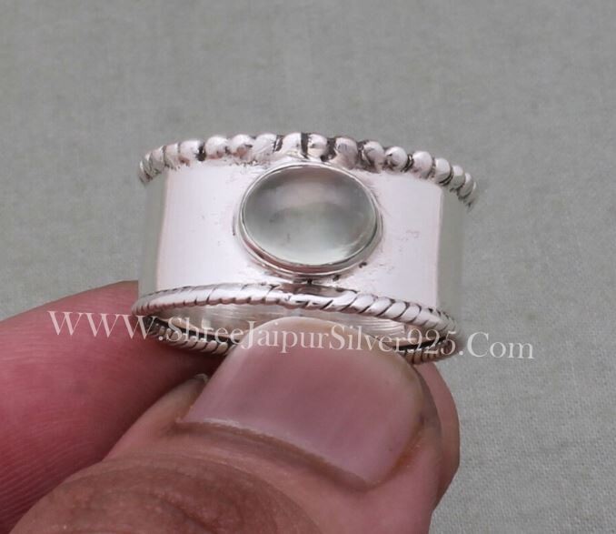 Natural Prehnite Gemstone Silver Ring 925 Solid Sterling Silver Band Ring Wedding Ring For Women's Handmade Band Ring Christmas Gift Idea