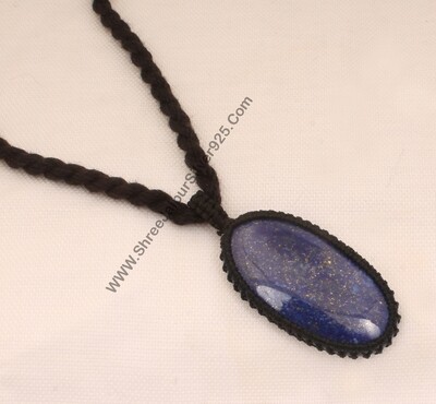 Lapis Lazuli Macramé Pendant Necklace Gifts For Her, Handmade Gemstone Macramé Jewelry Gifts Idea, Black Thread Oval Stone Bohemian Necklace