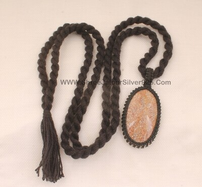 Crazy Lace Agate Macramé Pendant Necklace Gifts Her, Handmade Gemstone Macramé Jewelry Gifts, Black Thread Natural Stone Bohemian Necklace